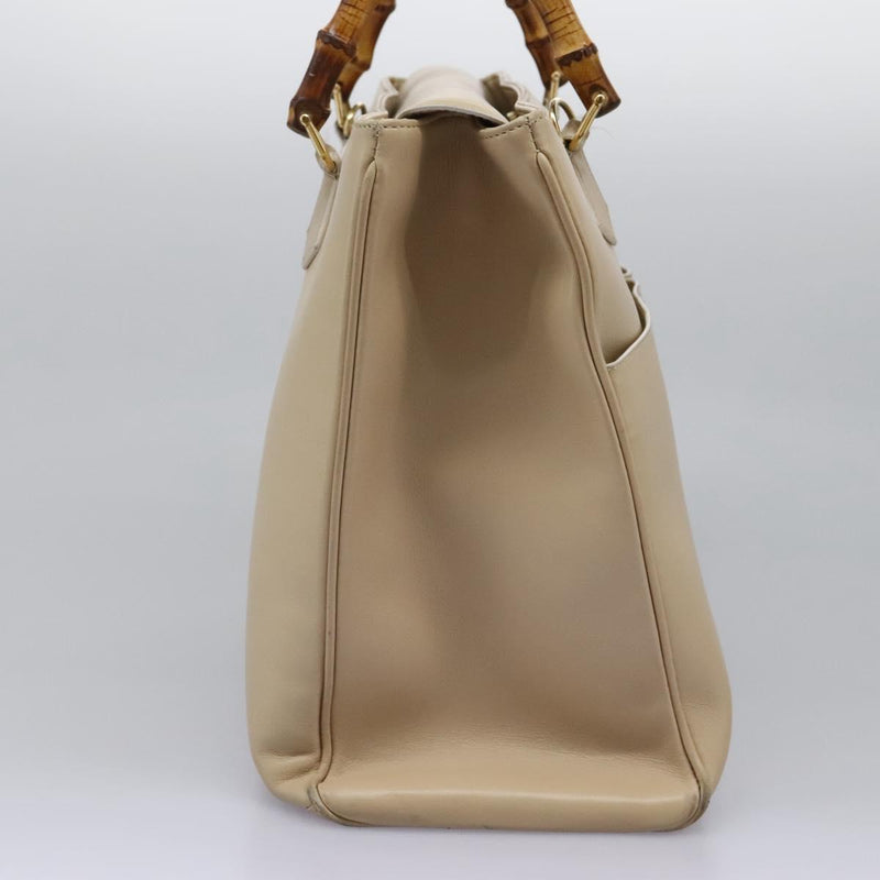 GUCCI Bamboo Hand Bag Leather 2way Beige Gold 002 2855 0322 0 Auth 118505