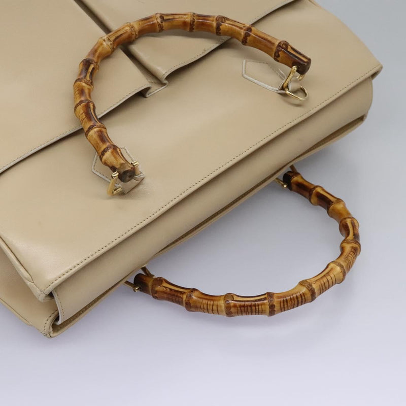 GUCCI Bamboo Hand Bag Leather 2way Beige Gold 002 2855 0322 0 Auth 118505