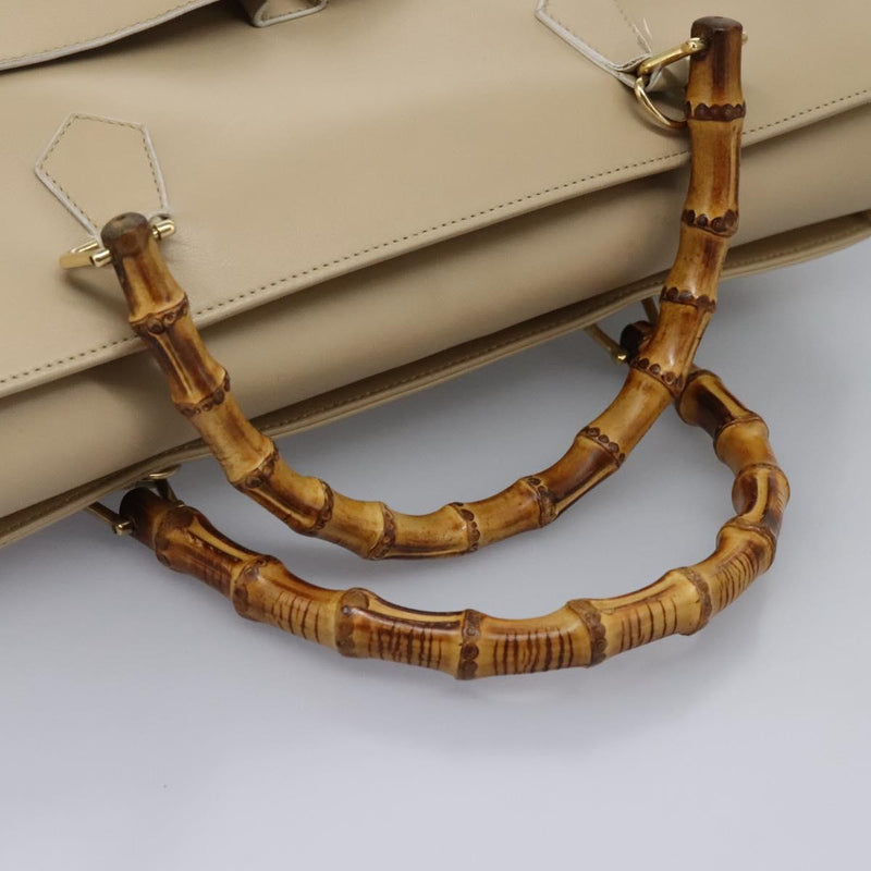 GUCCI Bamboo Hand Bag Leather 2way Beige Gold 002 2855 0322 0 Auth 118505