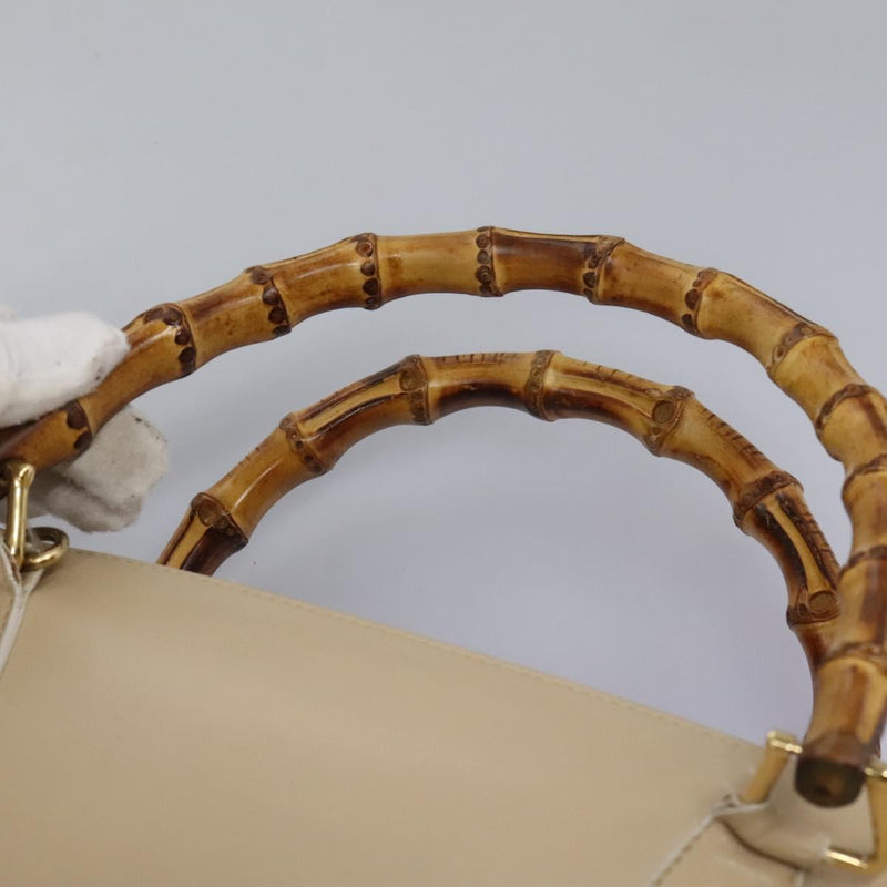 GUCCI Bamboo Hand Bag Leather 2way Beige Gold 002 2855 0322 0 Auth 118505