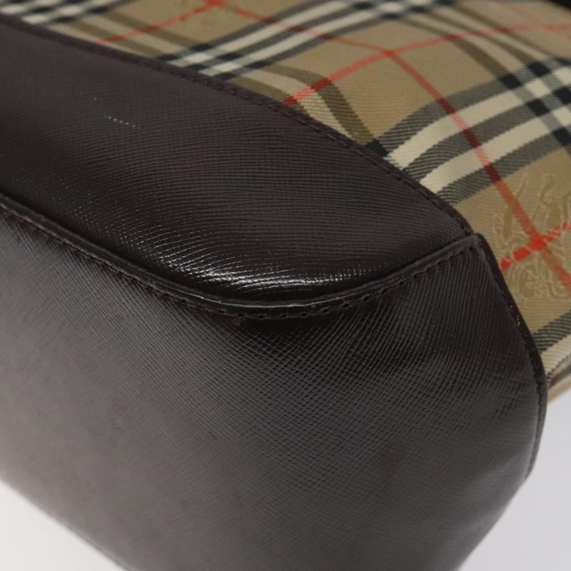 BURBERRY Nova Check Hand Bag Canvas Beige Gold Auth 118521