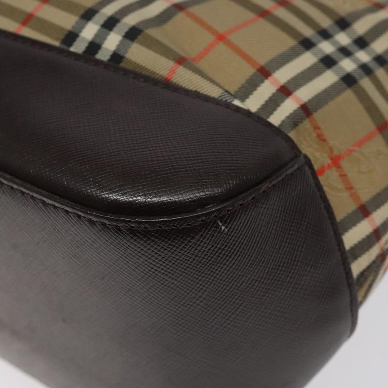 BURBERRY Nova Check Hand Bag Canvas Beige Gold Auth 118521