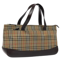 BURBERRY Nova Check Hand Bag Canvas Beige Gold Auth 118521