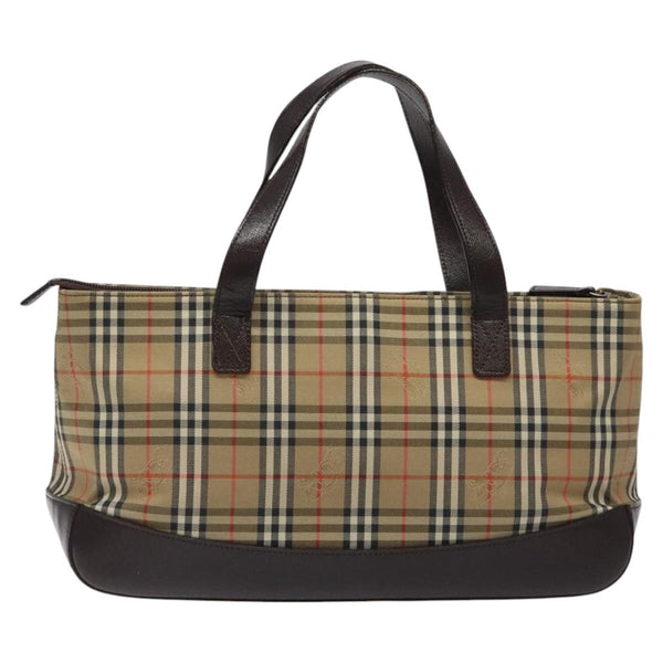 BURBERRY Nova Check Hand Bag Canvas Beige Gold Auth 118521