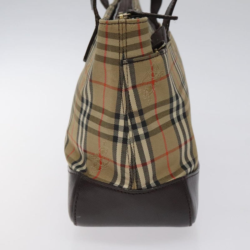 BURBERRY Nova Check Hand Bag Canvas Beige Gold Auth 118521