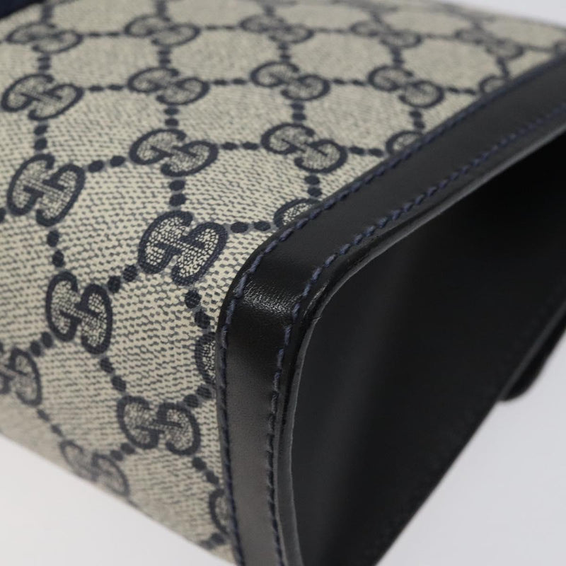 GUCCI GG Supreme Sherry Line Clutch Bag PVC Navy Red Auth 118554