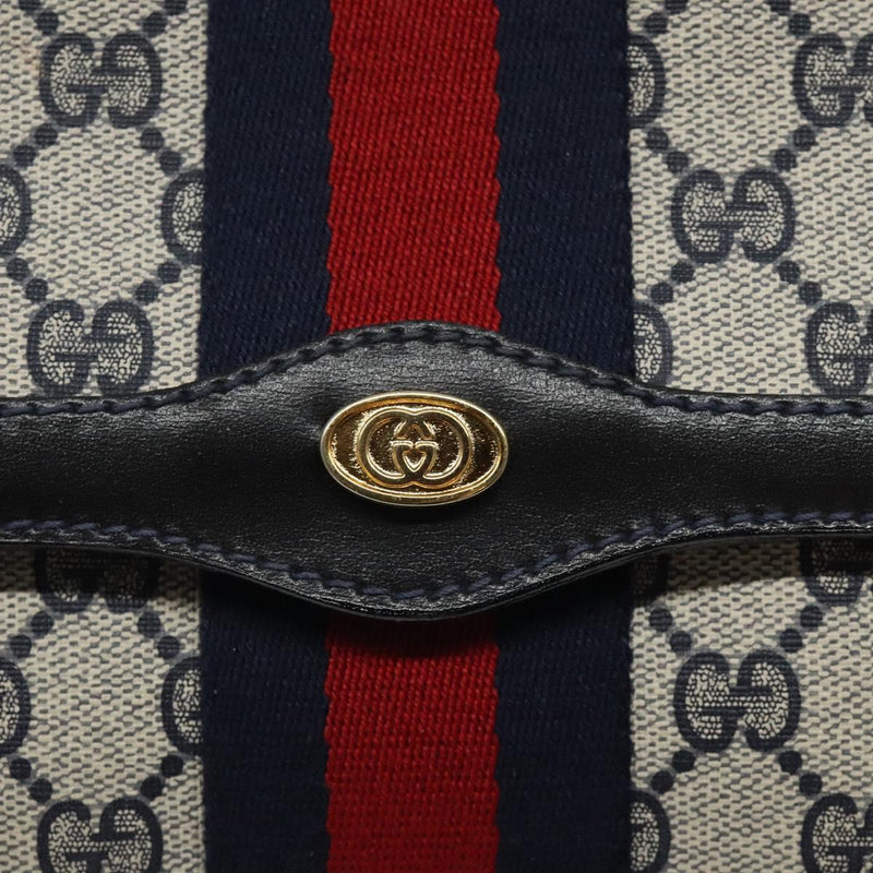 GUCCI GG Supreme Sherry Line Clutch Bag PVC Navy Red Auth 118554