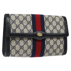 GUCCI GG Supreme Sherry Line Clutch Bag PVC Navy Red Auth 118554
