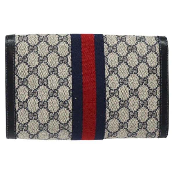 GUCCI GG Supreme Sherry Line Clutch Bag PVC Navy Red Auth 118554