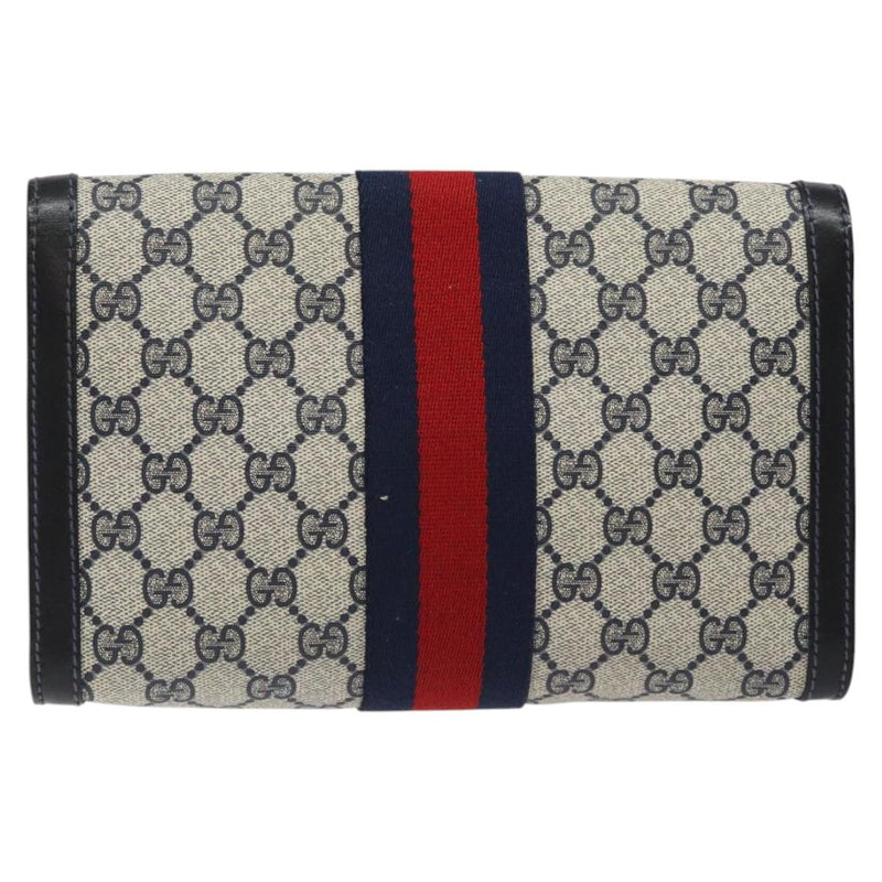 GUCCI GG Supreme Sherry Line Clutch Bag PVC Navy Red Auth 118554