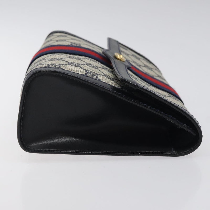 GUCCI GG Supreme Sherry Line Clutch Bag PVC Navy Red Auth 118554