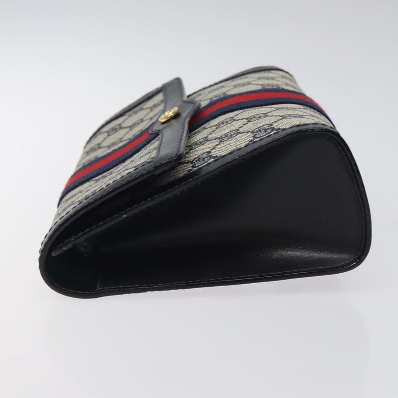 GUCCI GG Supreme Sherry Line Clutch Bag PVC Navy Red Auth 118554
