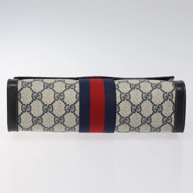 GUCCI GG Supreme Sherry Line Clutch Bag PVC Navy Red Auth 118554