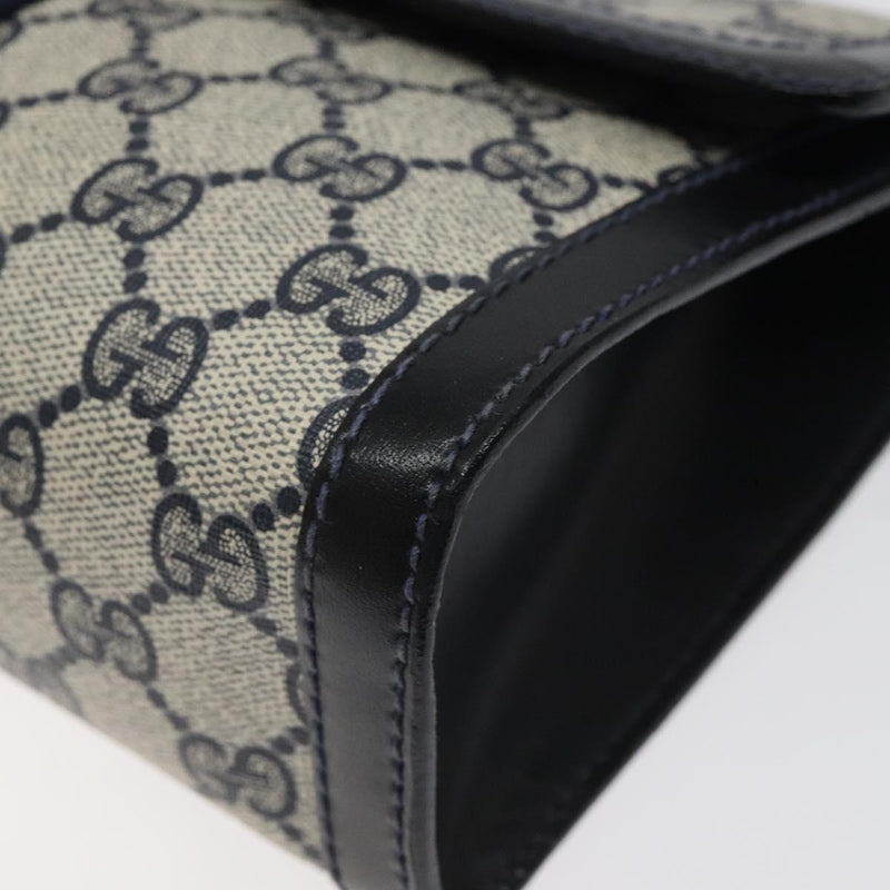 GUCCI GG Supreme Sherry Line Clutch Bag PVC Navy Red Auth 118554