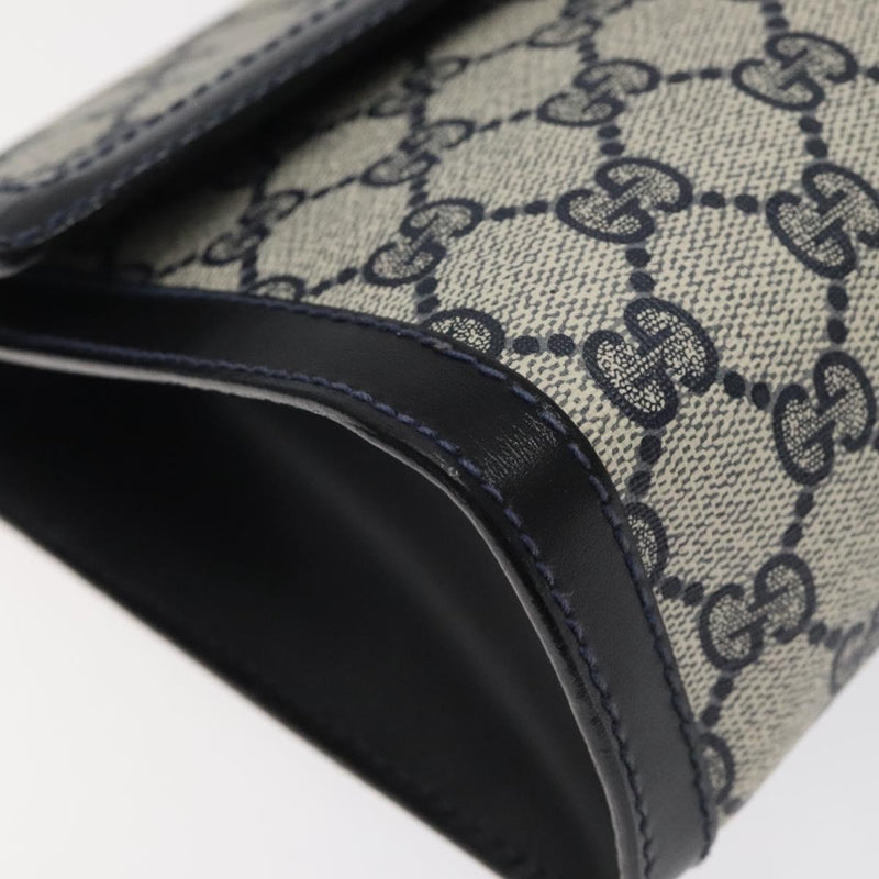 GUCCI GG Supreme Sherry Line Clutch Bag PVC Navy Red Auth 118554