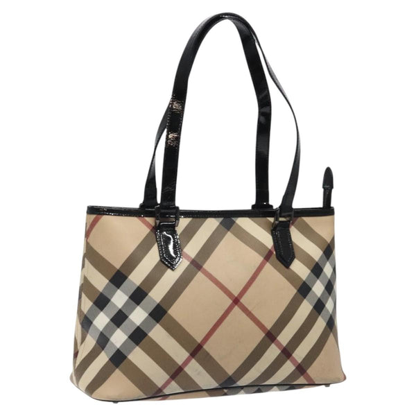 BURBERRY Nova Check Tote Bag PVC Beige Auth 119010