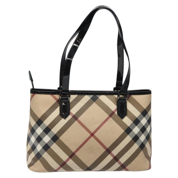 BURBERRY Nova Check Tote Bag PVC Beige Auth 119010