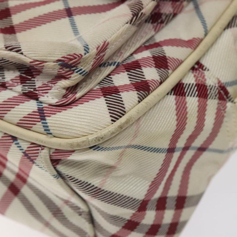 BURBERRY Nova Check Blue Label Shoulder Bag Nylon Beige Silver Auth 119011
