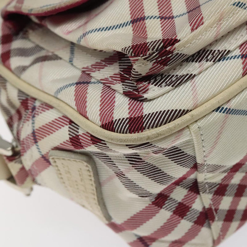 BURBERRY Nova Check Blue Label Shoulder Bag Nylon Beige Silver Auth 119011
