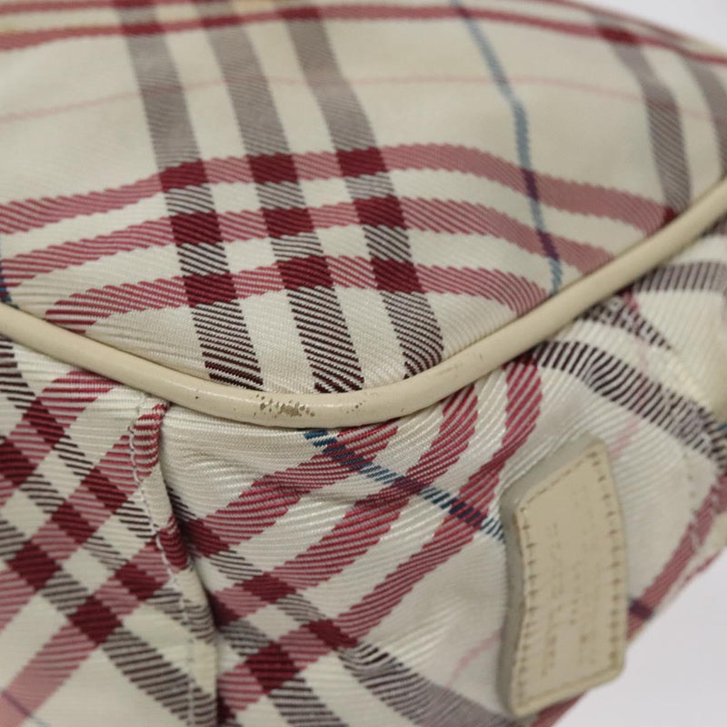 BURBERRY Nova Check Blue Label Shoulder Bag Nylon Beige Silver Auth 119011