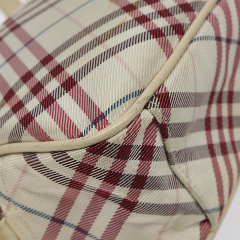 BURBERRY Nova Check Blue Label Shoulder Bag Nylon Beige Silver Auth 119011