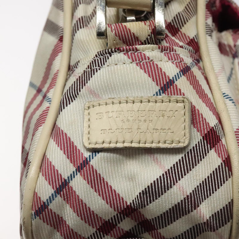 BURBERRY Nova Check Blue Label Shoulder Bag Nylon Beige Silver Auth 119011
