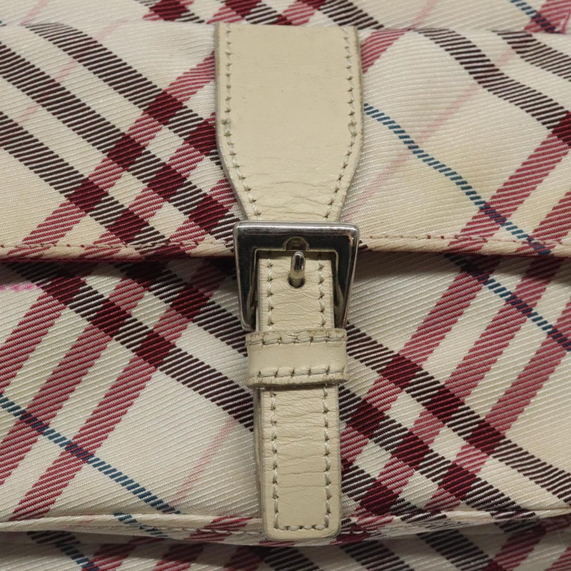 BURBERRY Nova Check Blue Label Shoulder Bag Nylon Beige Silver Auth 119011