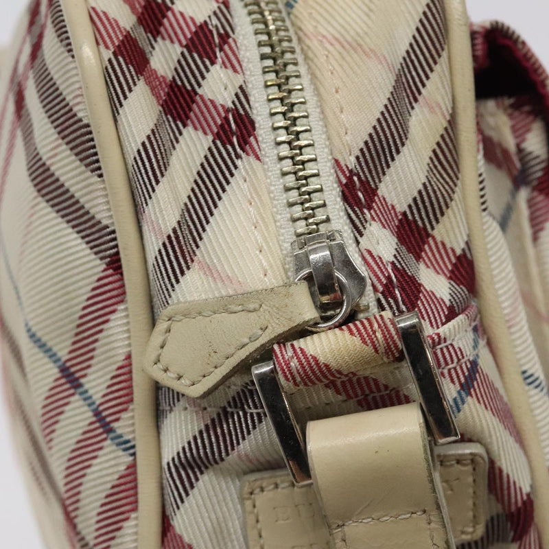 BURBERRY Nova Check Blue Label Shoulder Bag Nylon Beige Silver Auth 119011