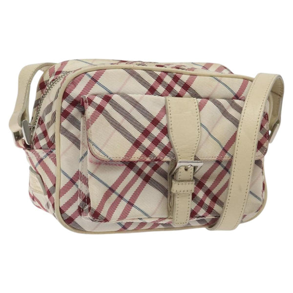 BURBERRY Nova Check Blue Label Shoulder Bag Nylon Beige Silver Auth 119011