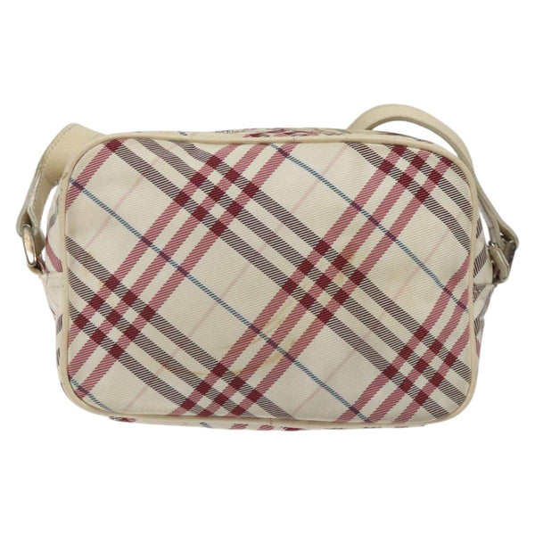 BURBERRY Nova Check Blue Label Shoulder Bag Nylon Beige Silver Auth 119011