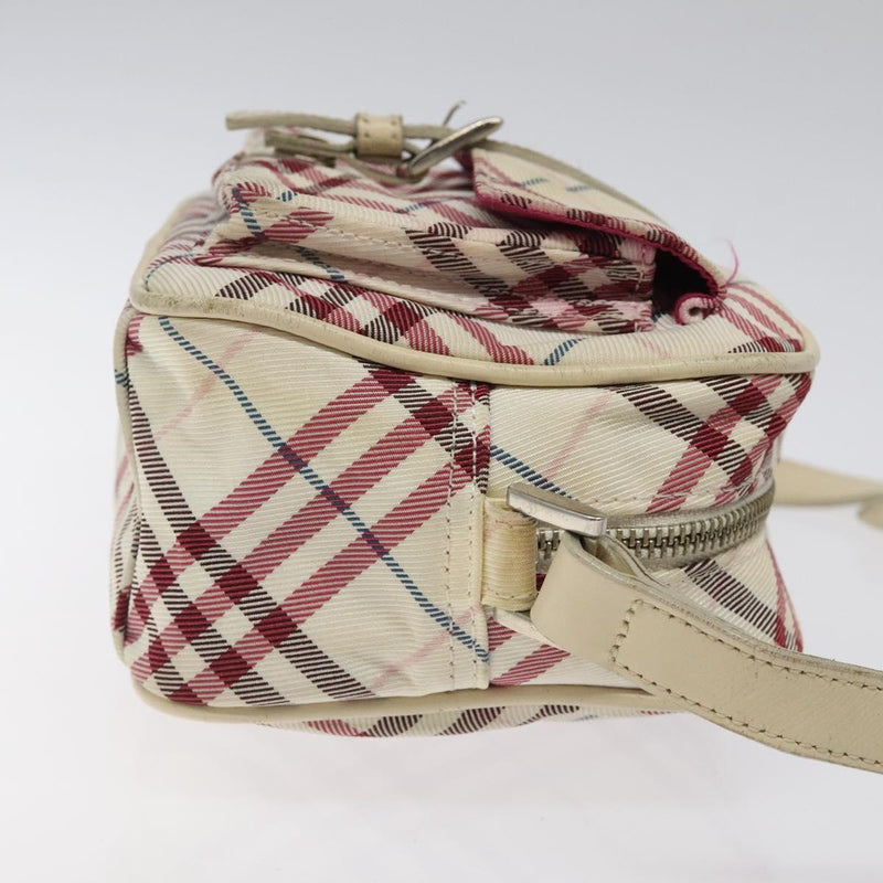 BURBERRY Nova Check Blue Label Shoulder Bag Nylon Beige Silver Auth 119011