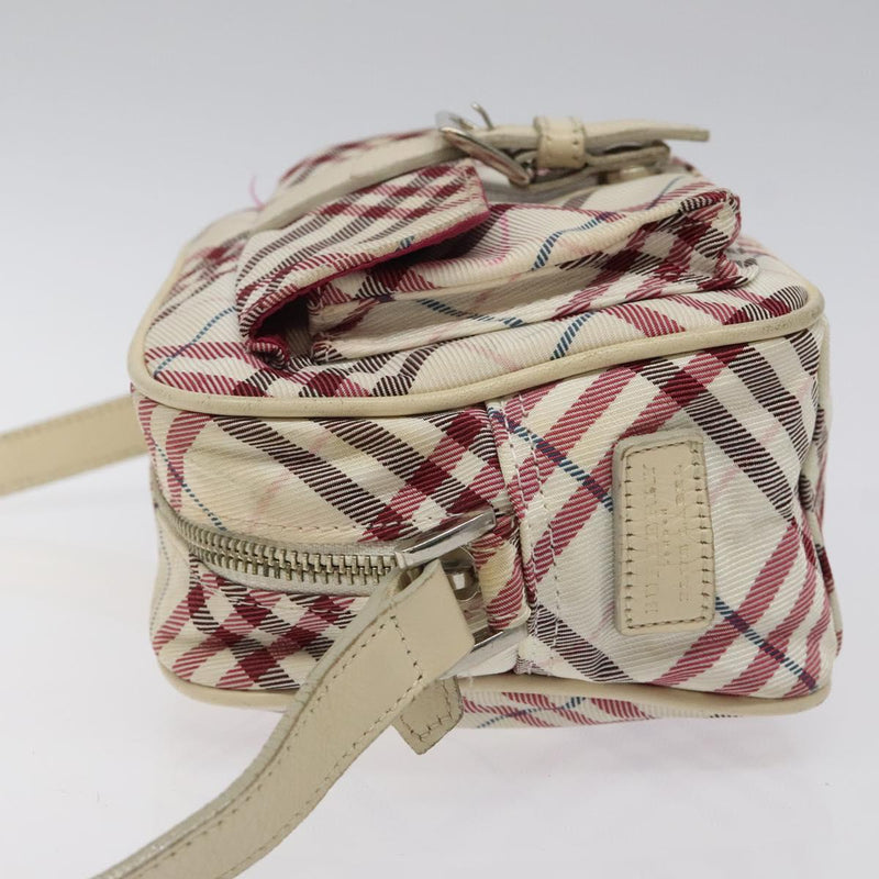 BURBERRY Nova Check Blue Label Shoulder Bag Nylon Beige Silver Auth 119011