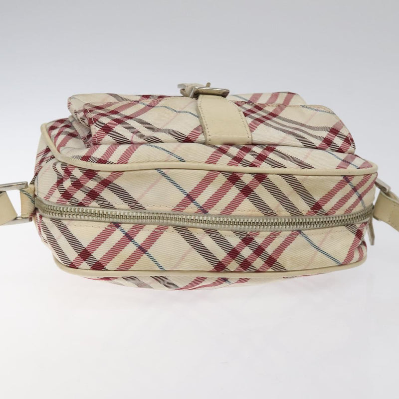 BURBERRY Nova Check Blue Label Shoulder Bag Nylon Beige Silver Auth 119011