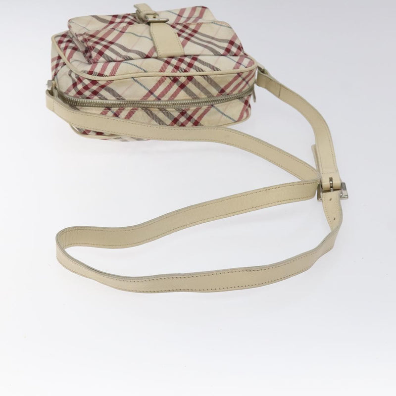 BURBERRY Nova Check Blue Label Shoulder Bag Nylon Beige Silver Auth 119011