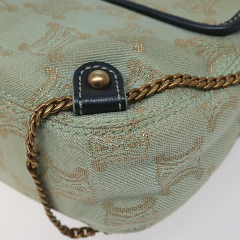 CELINE Paris Macadam Shoulder Bag Denim Peppermint Gold Auth 119025