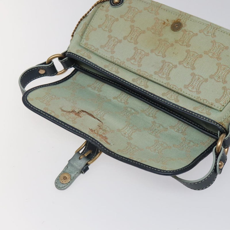CELINE Paris Macadam Shoulder Bag Denim Peppermint Gold Auth 119025