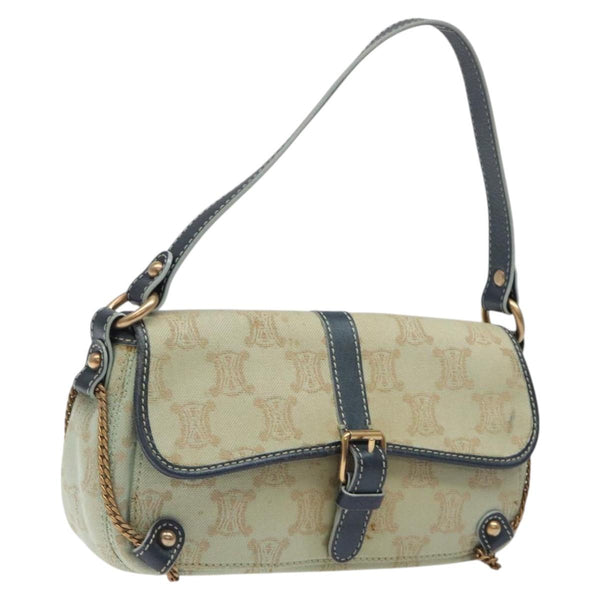 CELINE Paris Macadam Shoulder Bag Denim Peppermint Gold Auth 119025