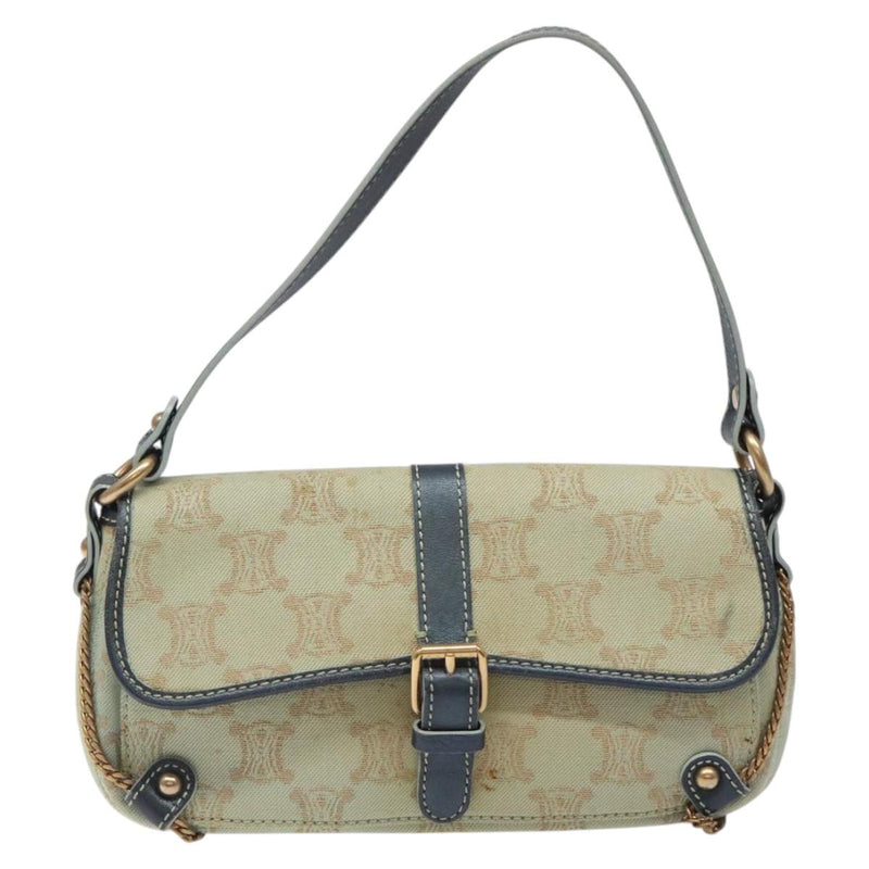 CELINE Paris Macadam Shoulder Bag Denim Peppermint Gold Auth 119025
