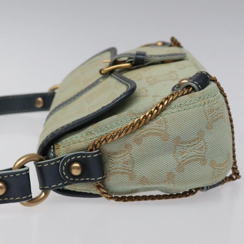 CELINE Paris Macadam Shoulder Bag Denim Peppermint Gold Auth 119025