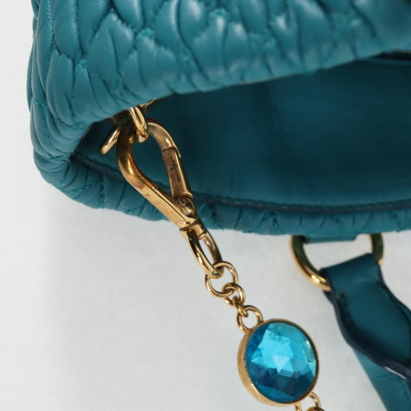Miu Miu Matelasse Bijoux Hand Bag Leather 2way Turquoise Blue Gold Auth 119028M