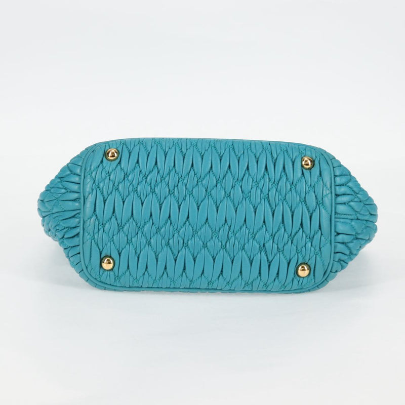 Miu Miu Matelasse Bijoux Hand Bag Leather 2way Turquoise Blue Gold Auth 119028M