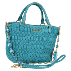 Miu Miu Matelasse Bijoux Hand Bag Leather 2way Turquoise Blue Gold Auth 119028M