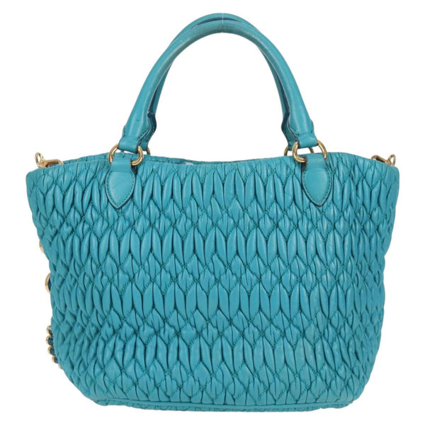 Miu Miu Matelasse Bijoux Hand Bag Leather 2way Turquoise Blue Gold Auth 119028M