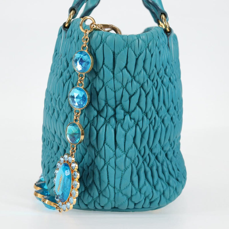 Miu Miu Matelasse Bijoux Hand Bag Leather 2way Turquoise Blue Gold Auth 119028M