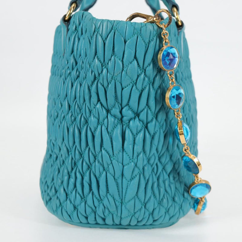 Miu Miu Matelasse Bijoux Hand Bag Leather 2way Turquoise Blue Gold Auth 119028M