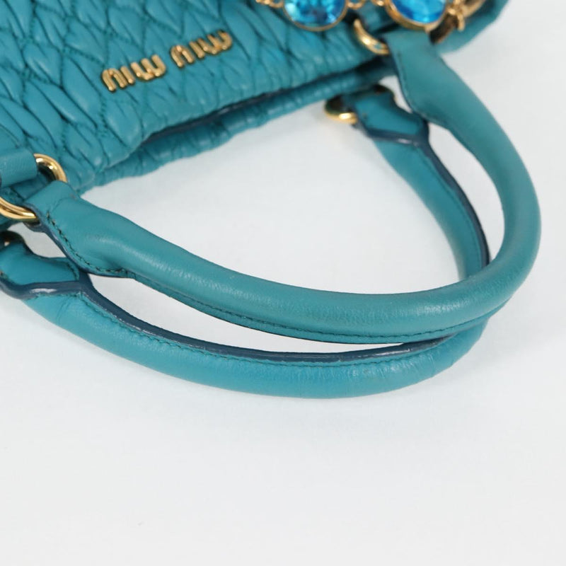 Miu Miu Matelasse Bijoux Hand Bag Leather 2way Turquoise Blue Gold Auth 119028M