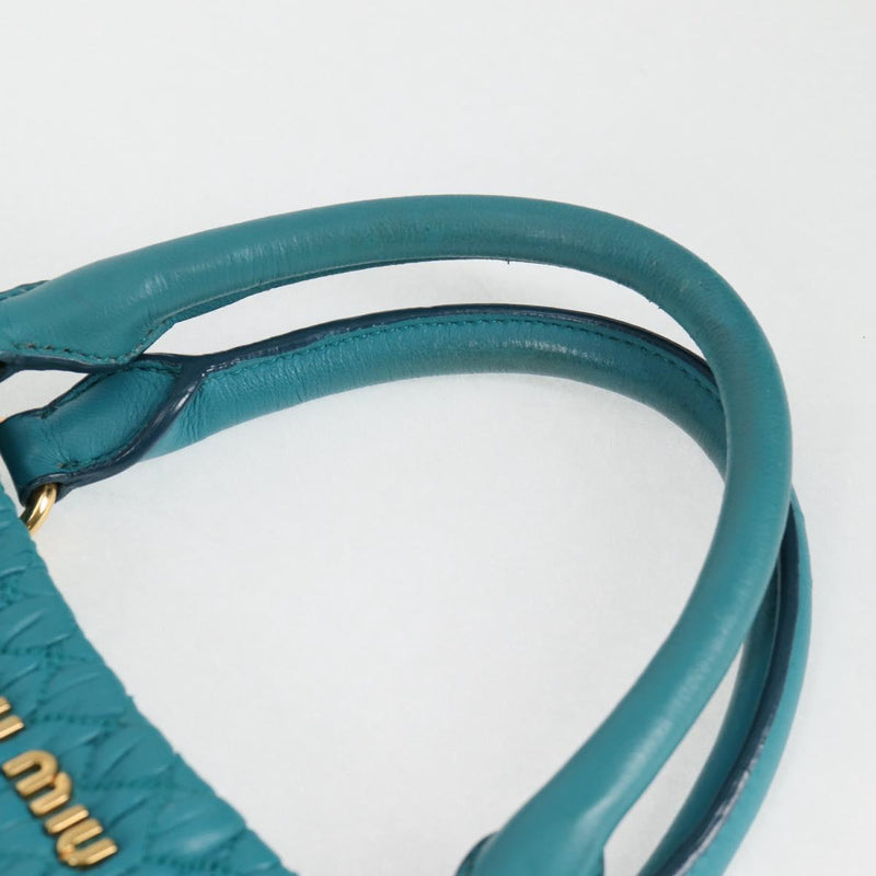 Miu Miu Matelasse Bijoux Hand Bag Leather 2way Turquoise Blue Gold Auth 119028M