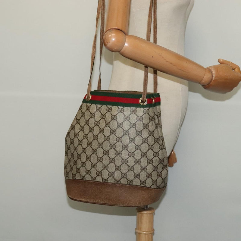 GUCCI GG Supreme Web Sherry Line Shoulder Bag PVC Beige Gold Auth 119029