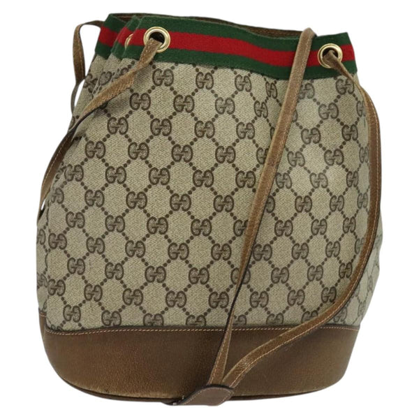 GUCCI GG Supreme Web Sherry Line Shoulder Bag PVC Beige Gold Auth 119029