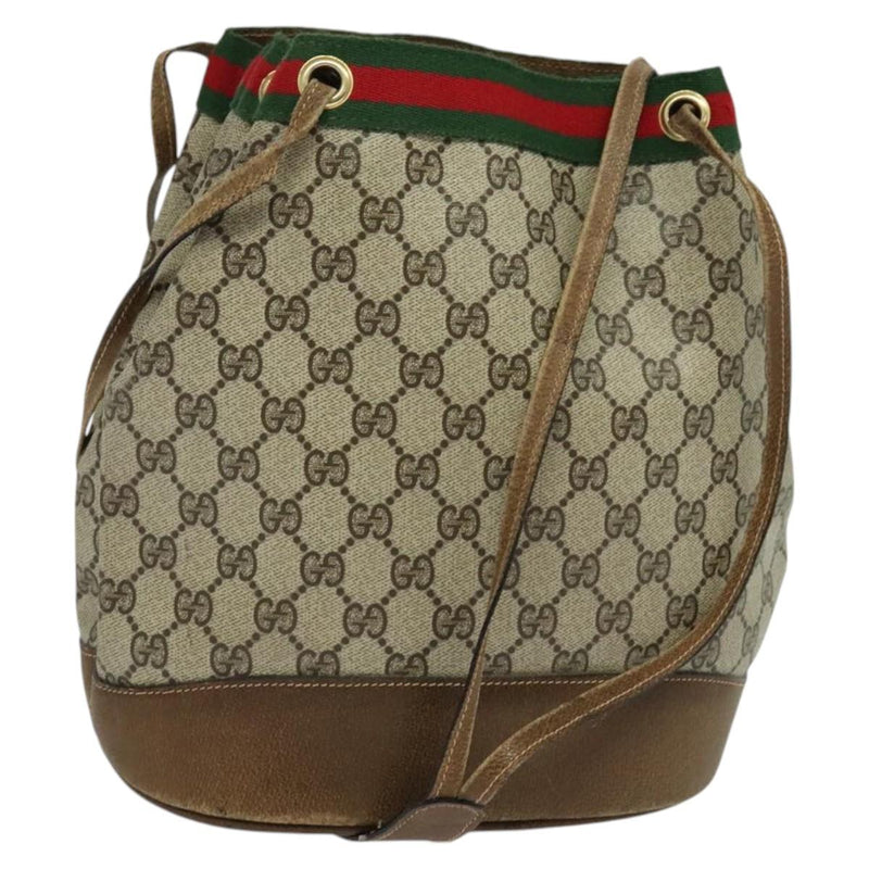 GUCCI GG Supreme Web Sherry Line Shoulder Bag PVC Beige Gold Auth 119029